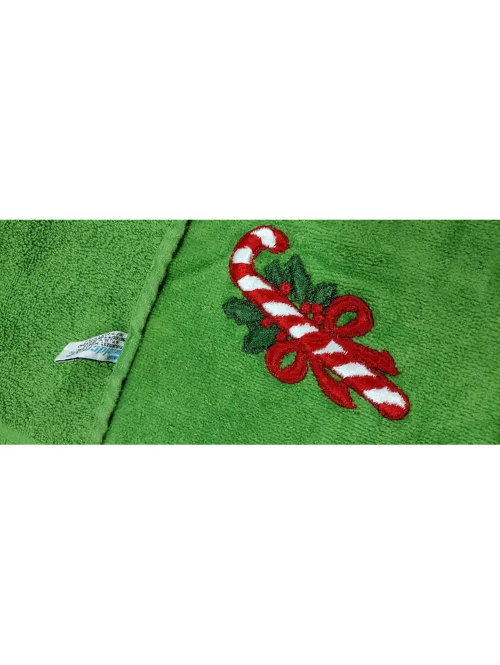 VINTAGE Christmas Towel Fieldcrest CANDY CANE EMBROIDER 1970s Holiday Neon green
